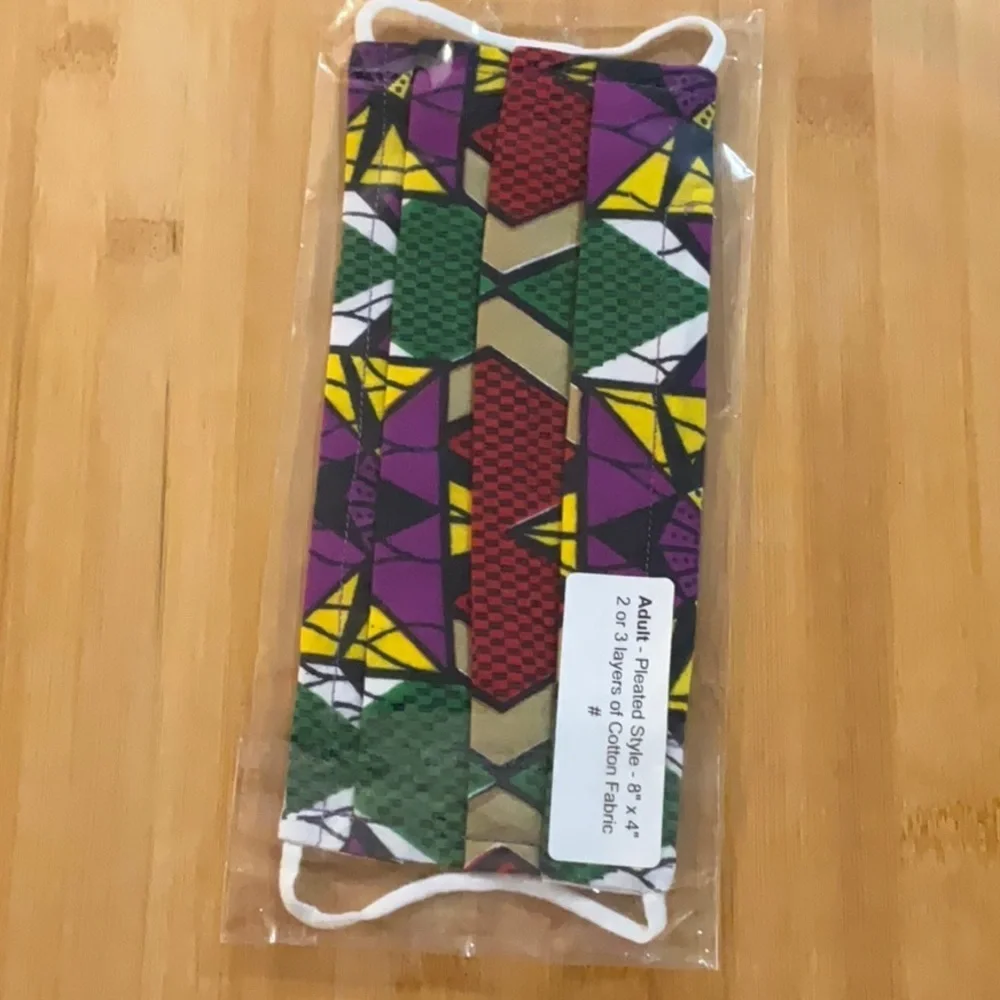 Face Mask African Ankara Cotton Fabric- Purple Red Gold Adult-Nose Wire 8”x4”